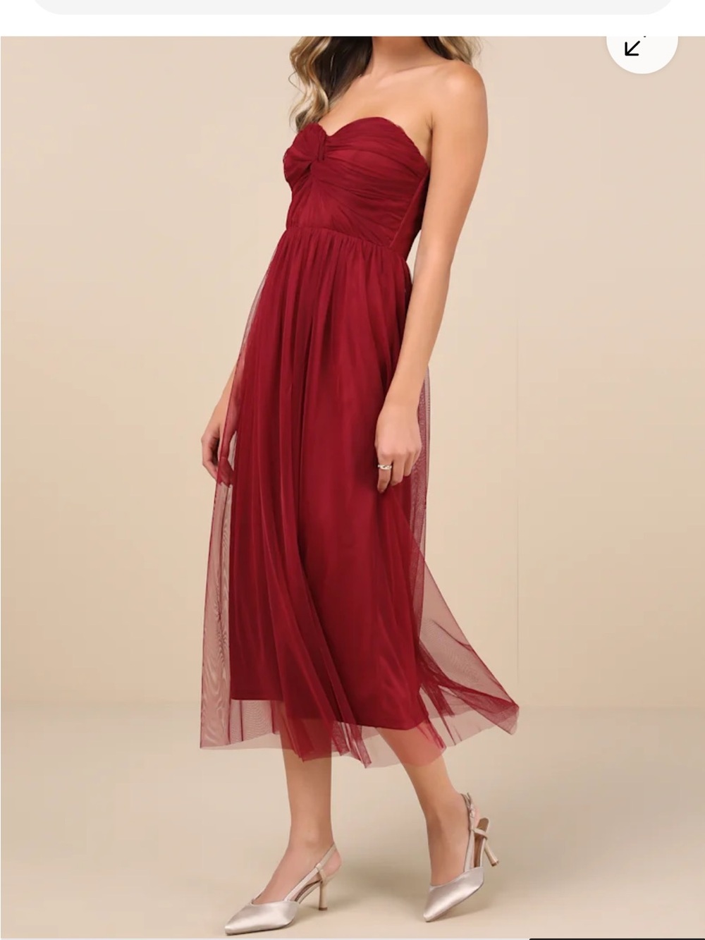 Lulu's Strapless Wine Red Midi Tulle Dress